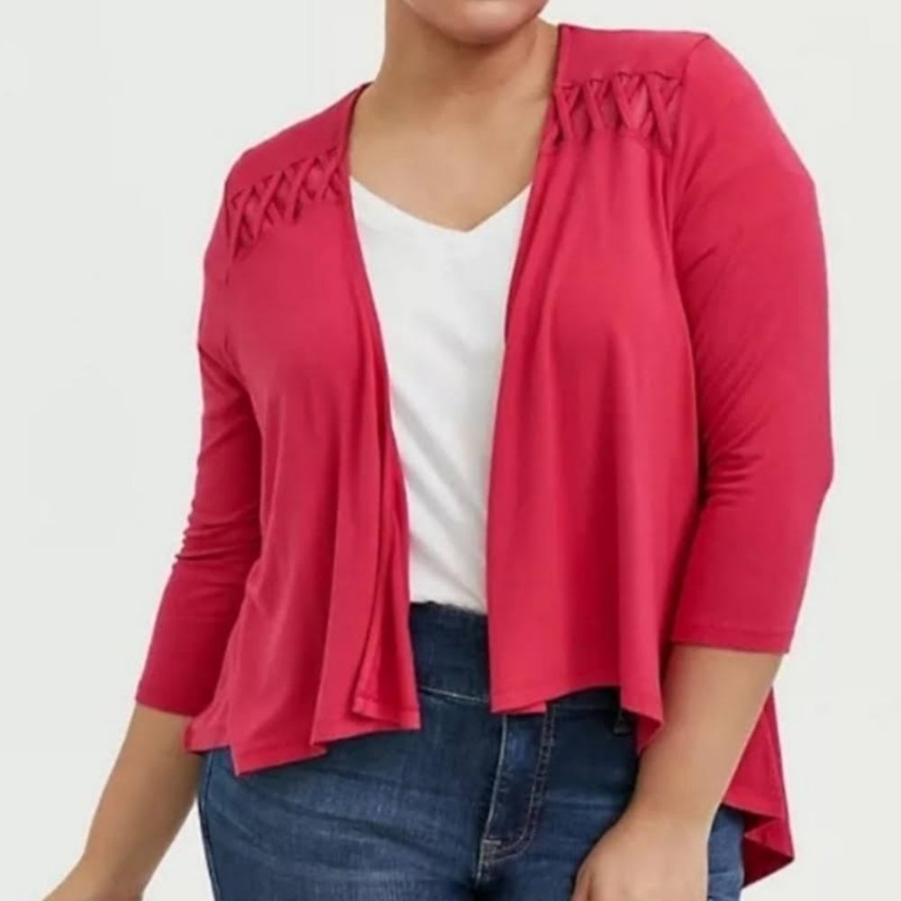 Torrid Vibrant Casual Super Soft Size 0X Open Drape Front Pink Cardigan Topper